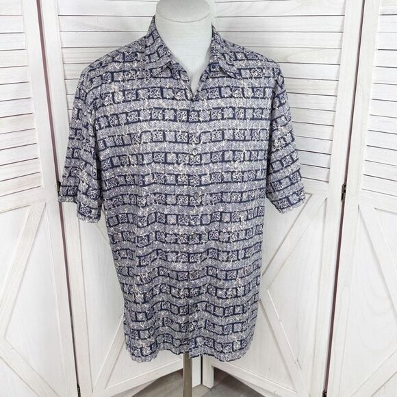 Tori Richard Tropical Print Cotton Lawn Button Up Camp Hawaiian Shirt Blue Large - Picture 1 of 11